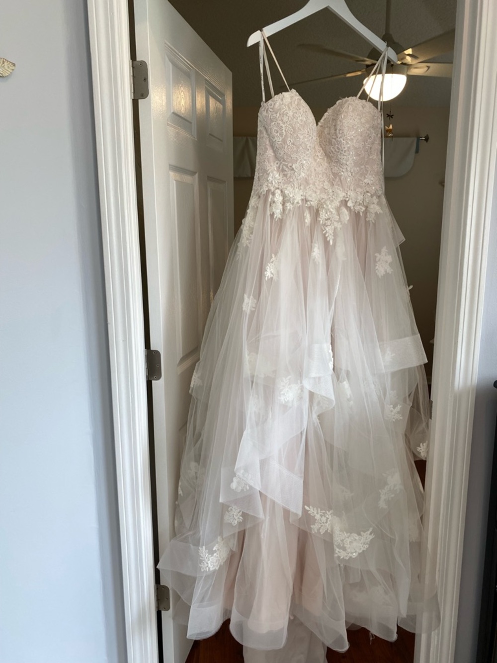 Lace Appliqué Tulle Ball Gown in Blush and ivory. New with tags!